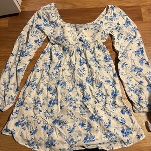 Blue Floral Scoop Neck Babydoll Dress